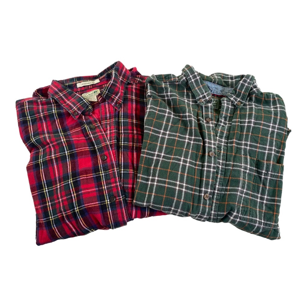 TWO MEN’S LARGE LONG SLEEVE FLANNEL PLAID BUTTON DOWN SHIRTS